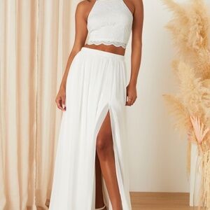 Midnight Memories White Lace Two-Piece Maxi Dress